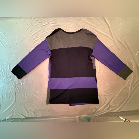 Jones New York purple/black/gray Colorblock Tunic length Open Cardigan Small - Picture 3 of 8